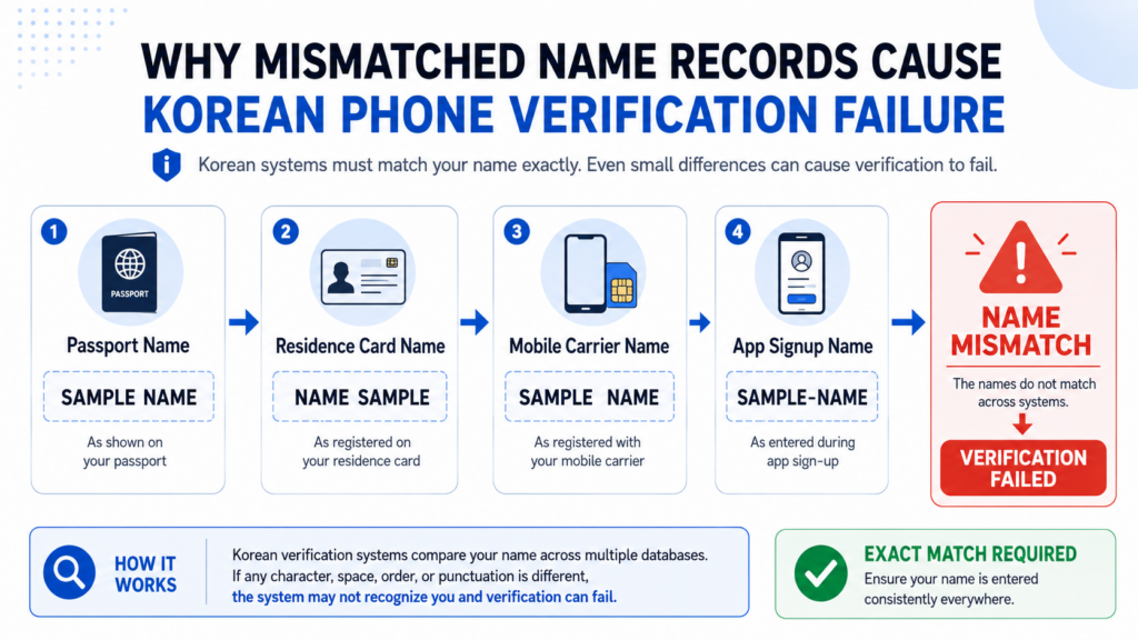 Foreign name mismatch causing Korean phone verification failure