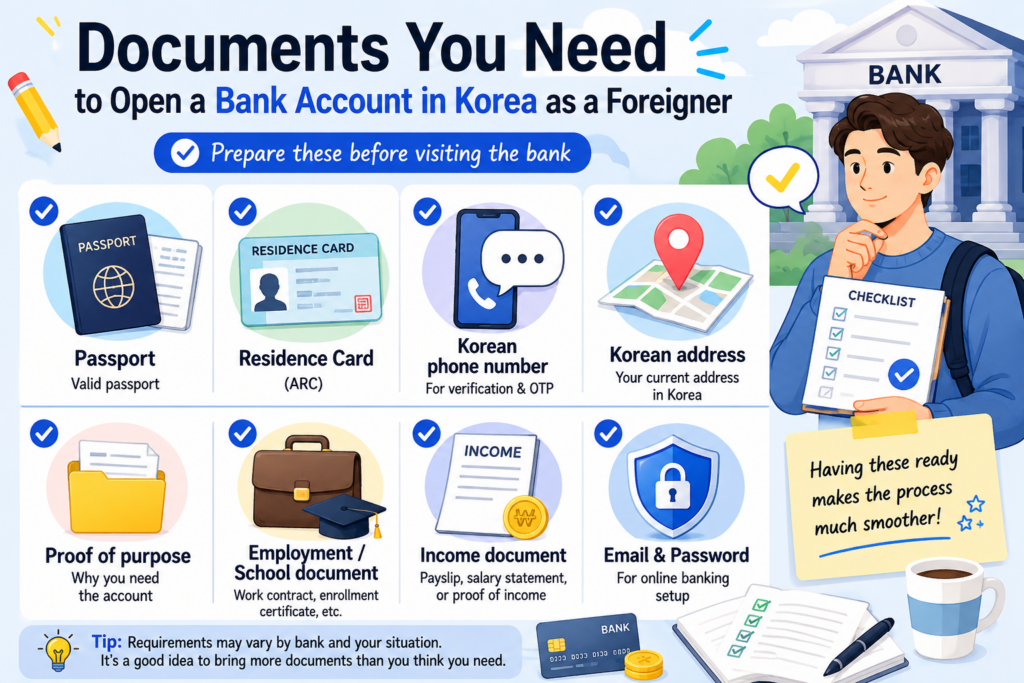 korea bank account documents foreigner checklist