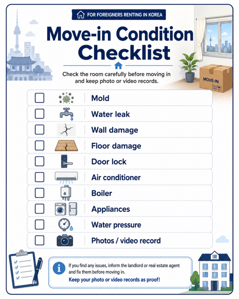 move in condition checklist korea rental
